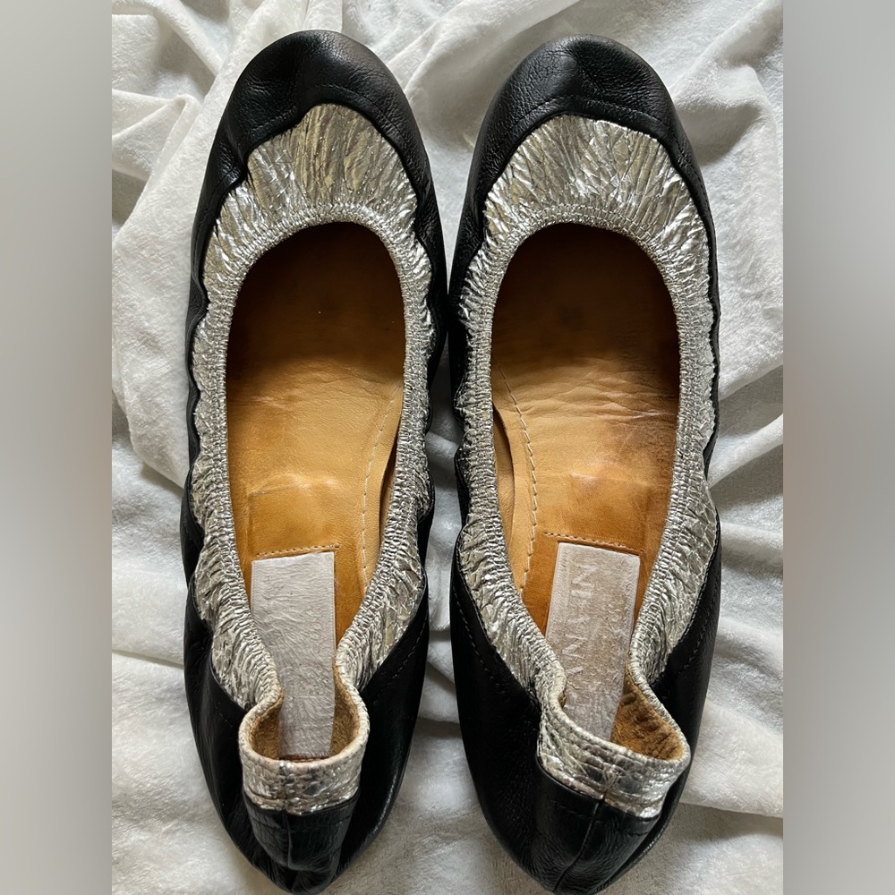 Lanvin flats ballerina 38 in black and metallic silver